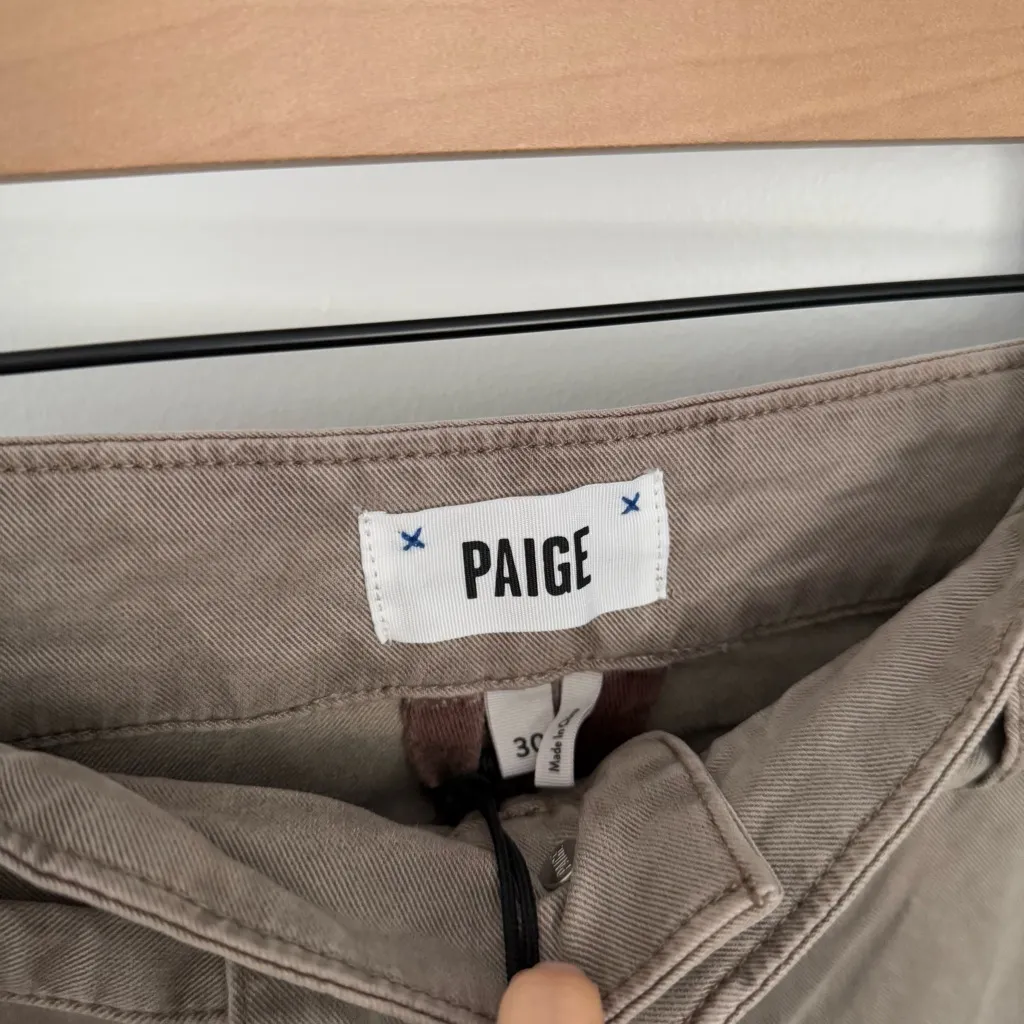 Paige 30 NEW Anessa Shorts Pleated Vintage Moss Taupe High Waist Tie Belt - Image 7