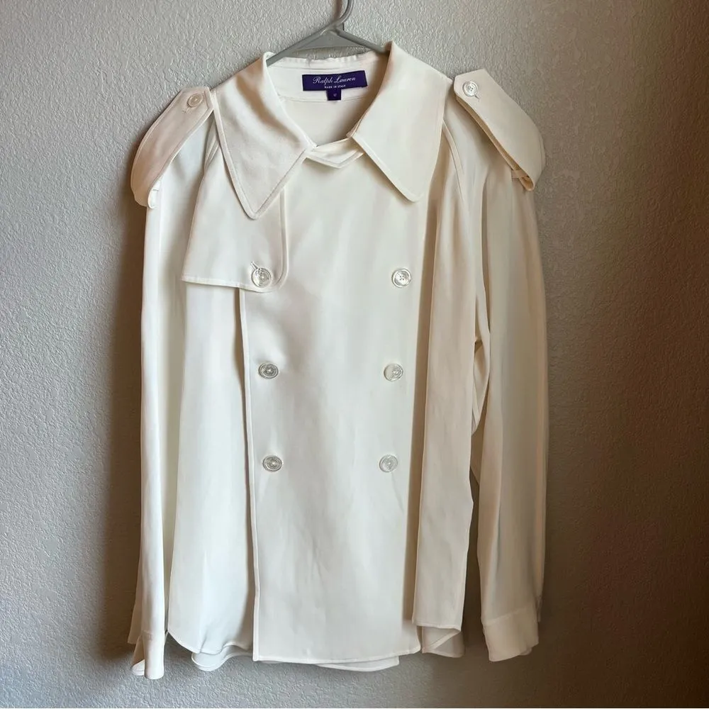 Ralph Lauren Collection Charley Silk Shirt Trench Style RW2019 White Size 8 - Image 4