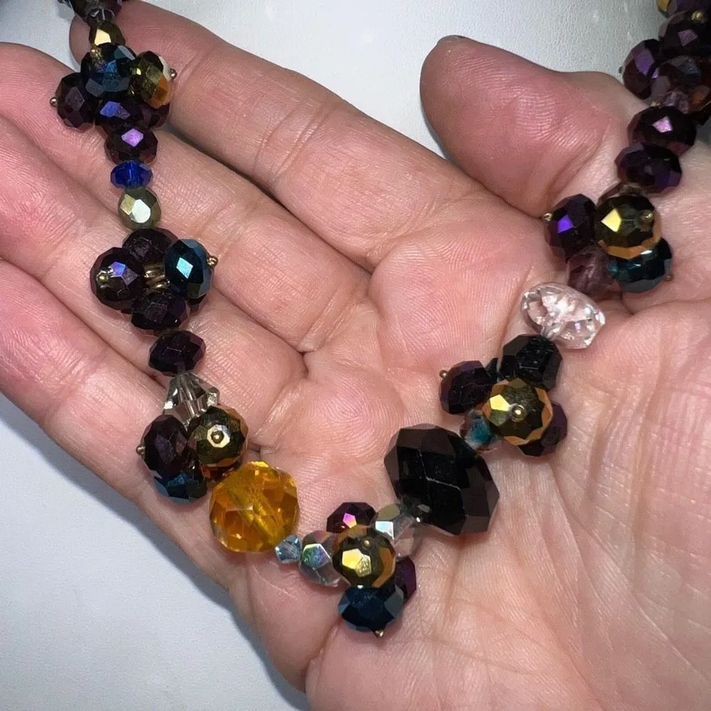 Aurora Borealis Faceted Glass Bead Cluster Toggle Closure Necklace - Image 4