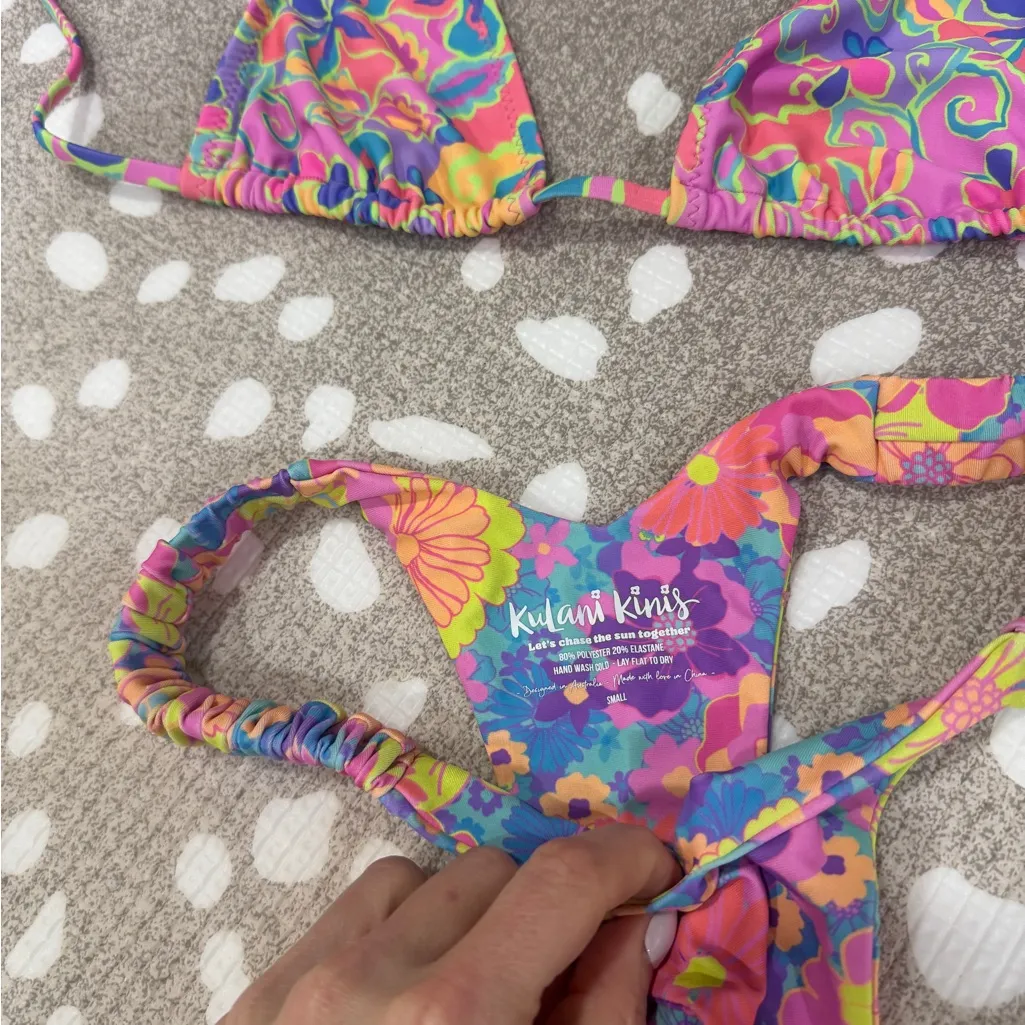 Kulani Kinis Bikini set triangle swim floral colorful neon print cheeky top - Image 3
