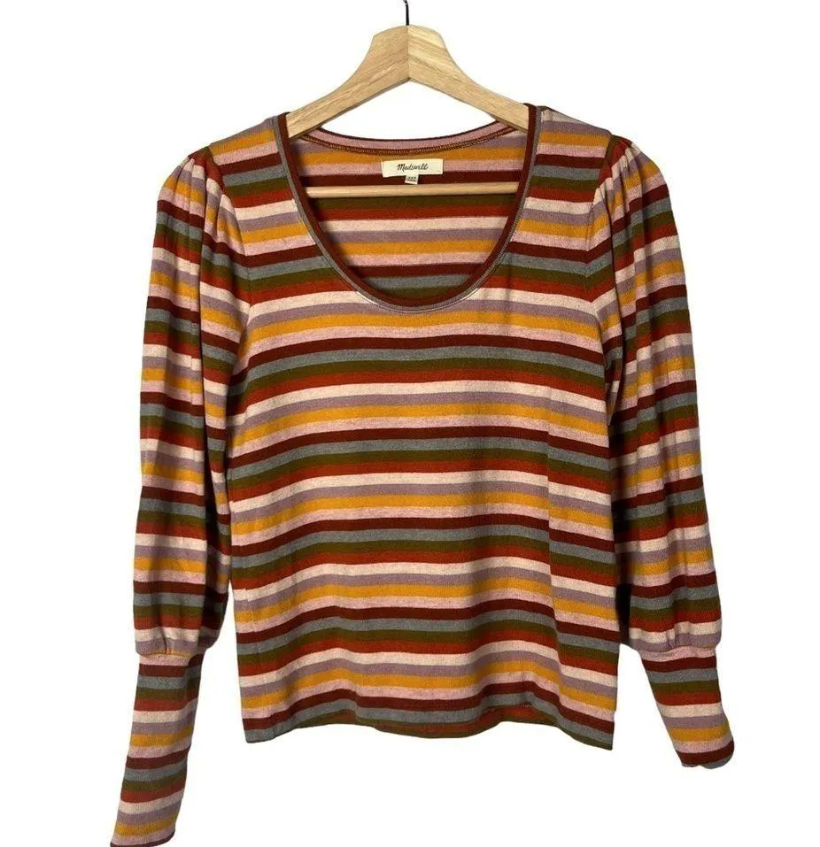 Madewell Rainbow Striped Puff Sleeve Scoopneck Long Sleeve Top XXS - Image 3