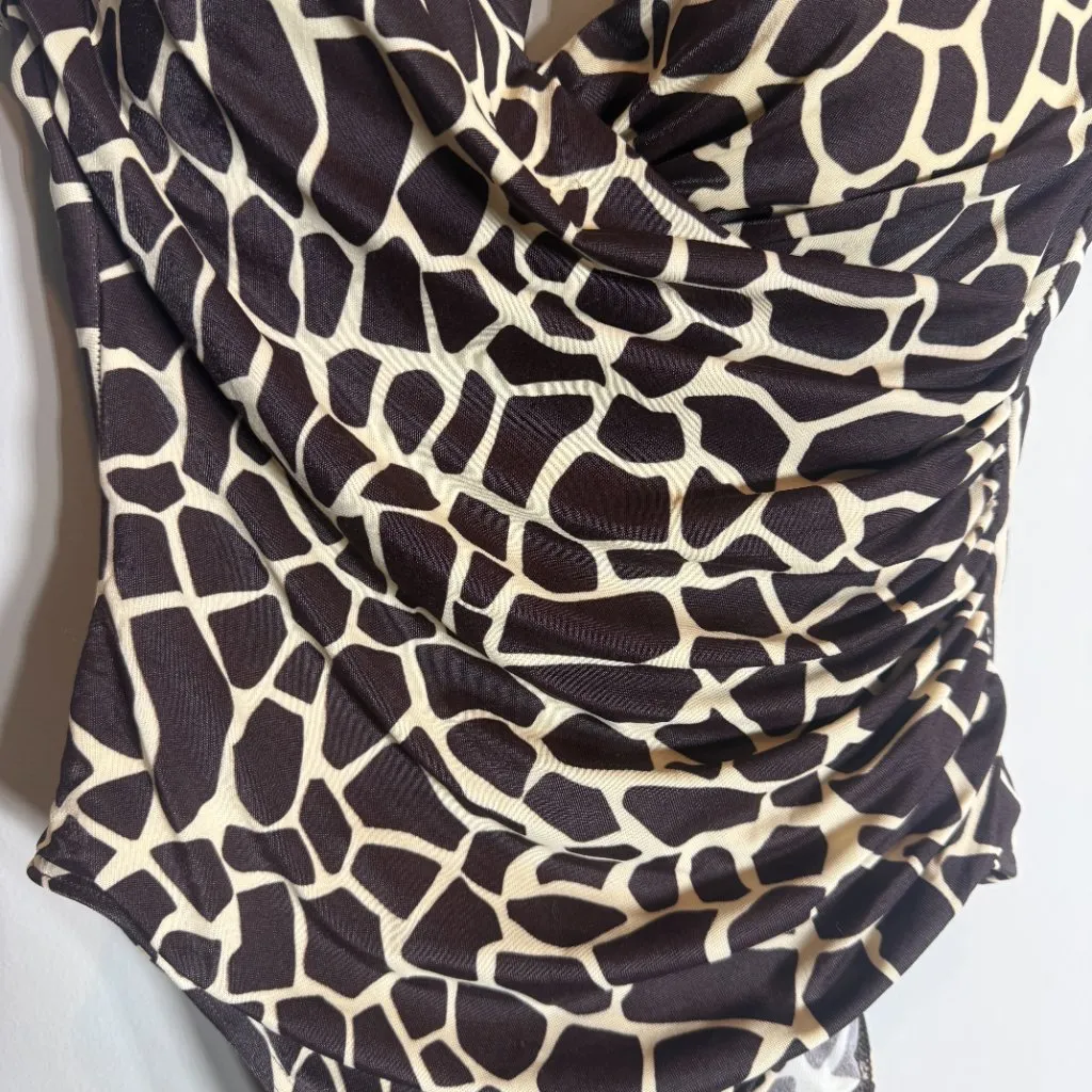 Miraclesuit Escape One Piece Swimsuit Giraffe Print Women's 10 Brown Open Back - Image 9