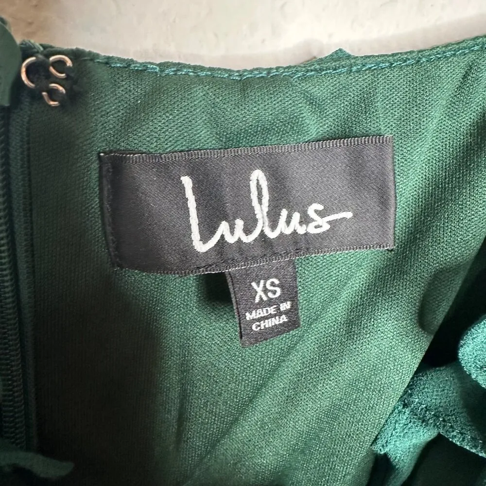 NWT Lulus It Happened in Dublin Forest Green Ruched‎ Lace-up mini dress Sz XS - Image 10