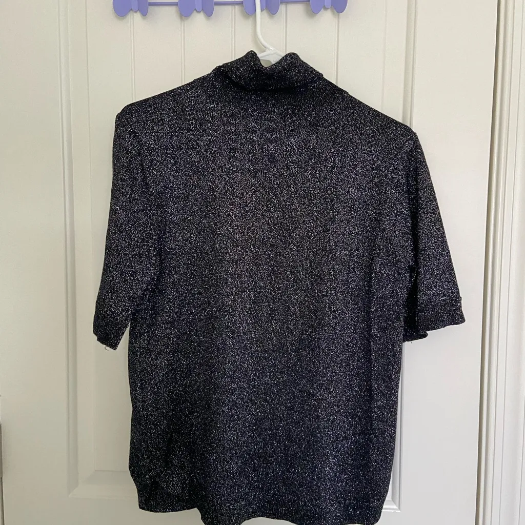 NWOT Cable &‎ Gauge women’s black silver metallic turtleneck knit top large - Image 6