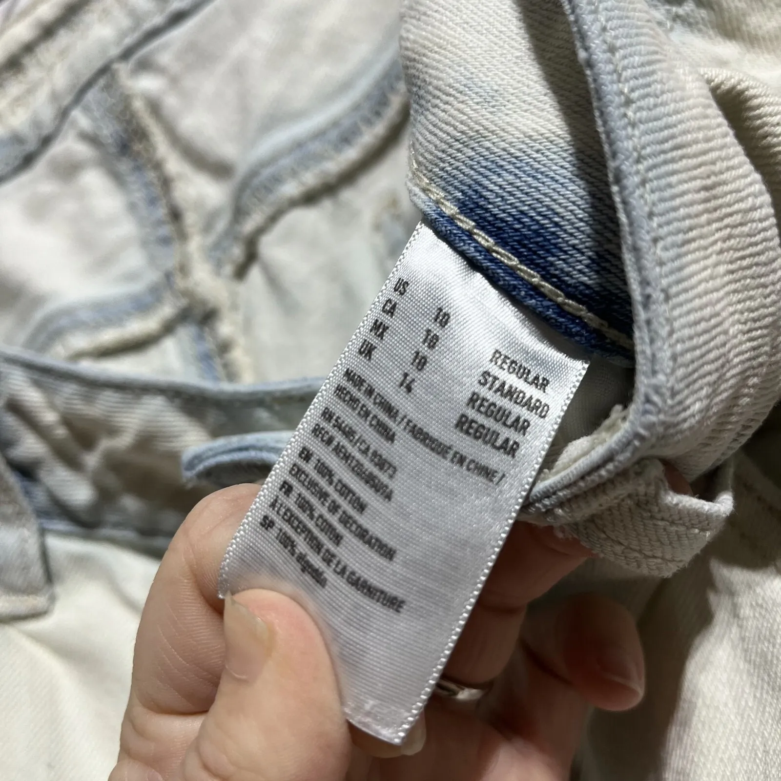 American Eagle Outfitters Jeans Women 10 Ivory 100% Cotton Distressed Button Fly - Image 8