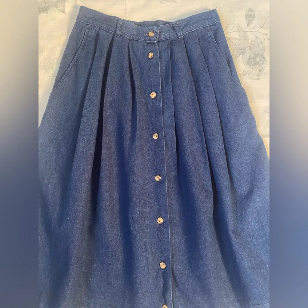 Vintage Eddie Bauer Classic Blue Button-Down Denim Skirt SZ 8  Petite W/Pockets - Image 3