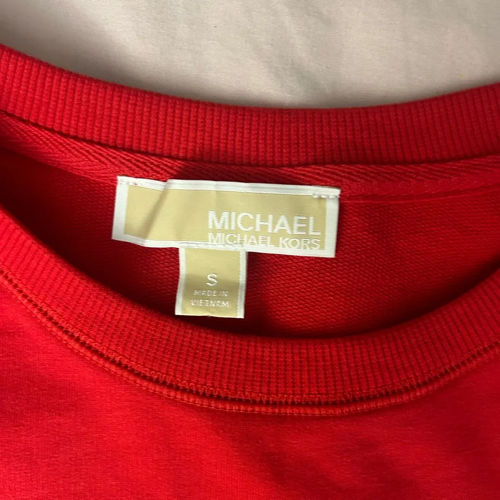 Michael Kors Red Blouse with Gold Accents - Image 3