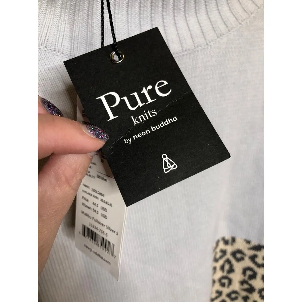 NEW Pure Knits by Neon Buddha Silver Mockneck Animal Size Small S Sweater - Image 6