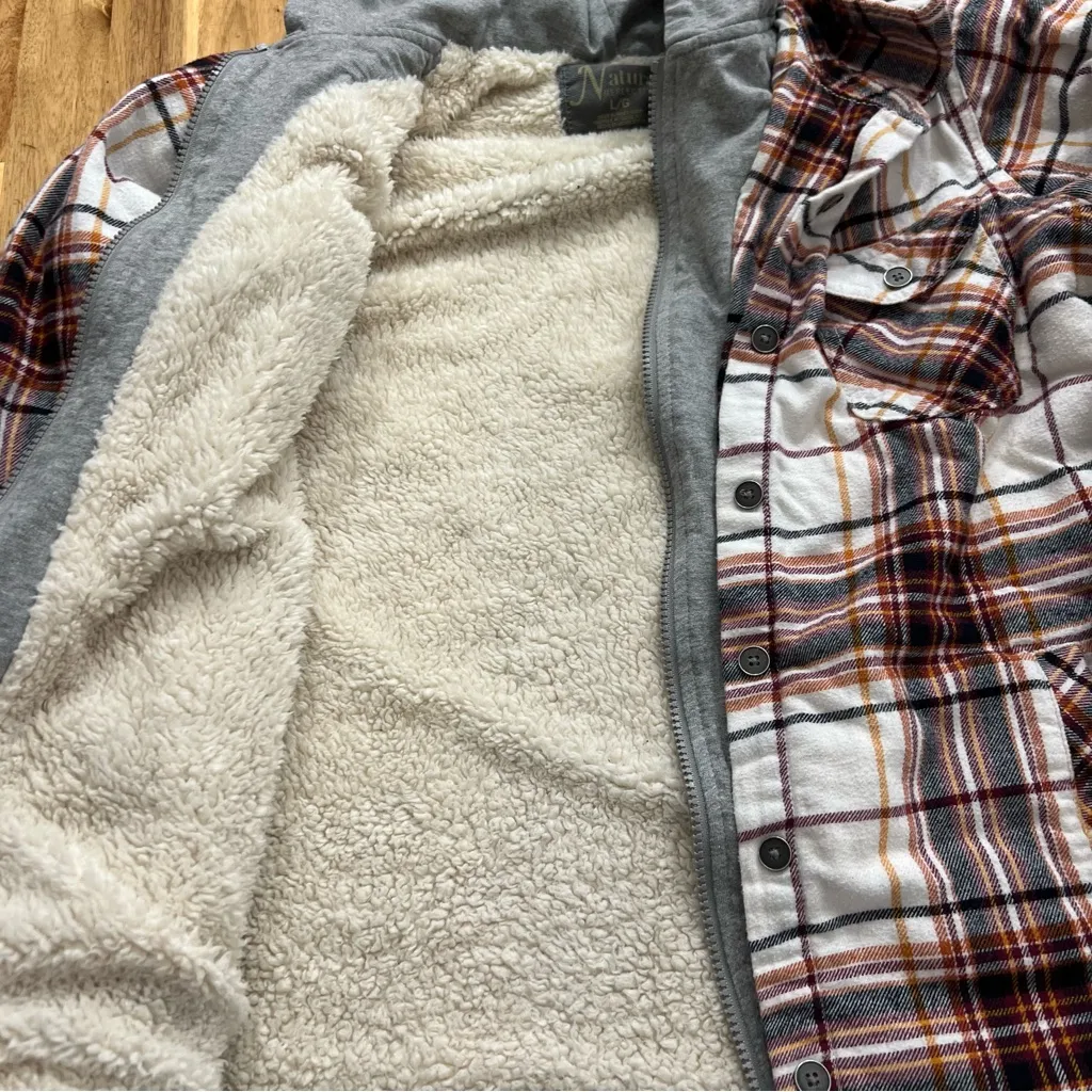 Natural Reflections Plaid Sherpa Lined Hooded Jacket Shacket L/G - Image 6