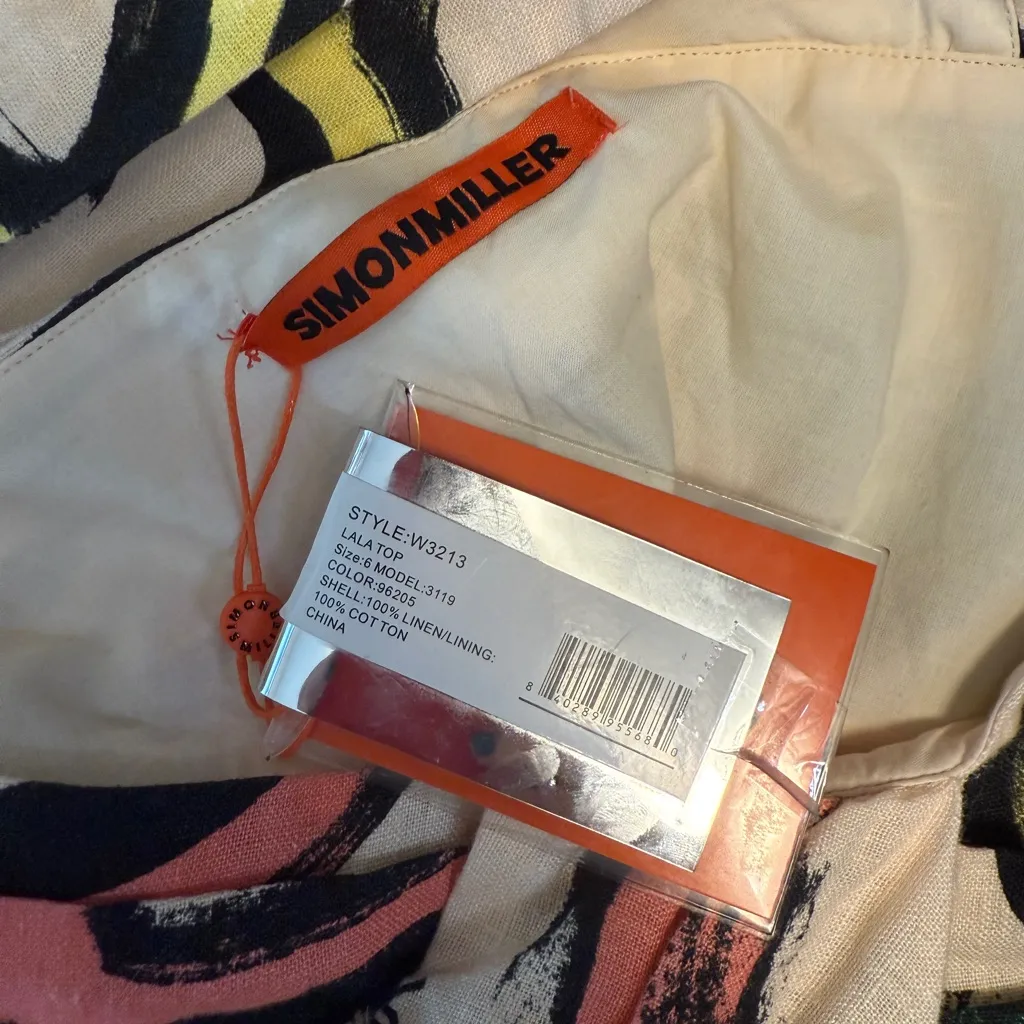 Simon Miller Lala Island Print Twist Linen Crop Top Sz 6 NWT Green - Image 7