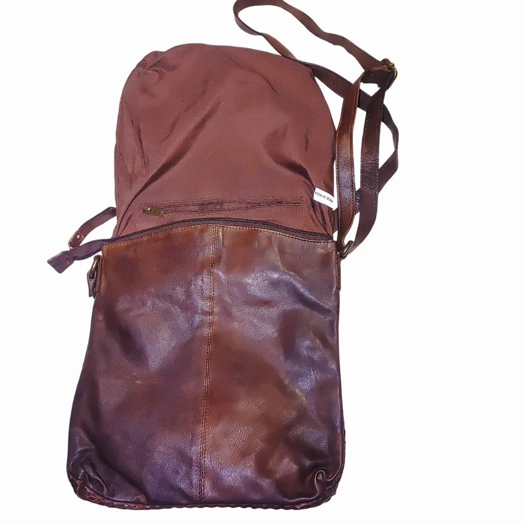 Brown Braided Leather Crossbody Bag Made India Adjustable Front Pocket Buckle - Image 12