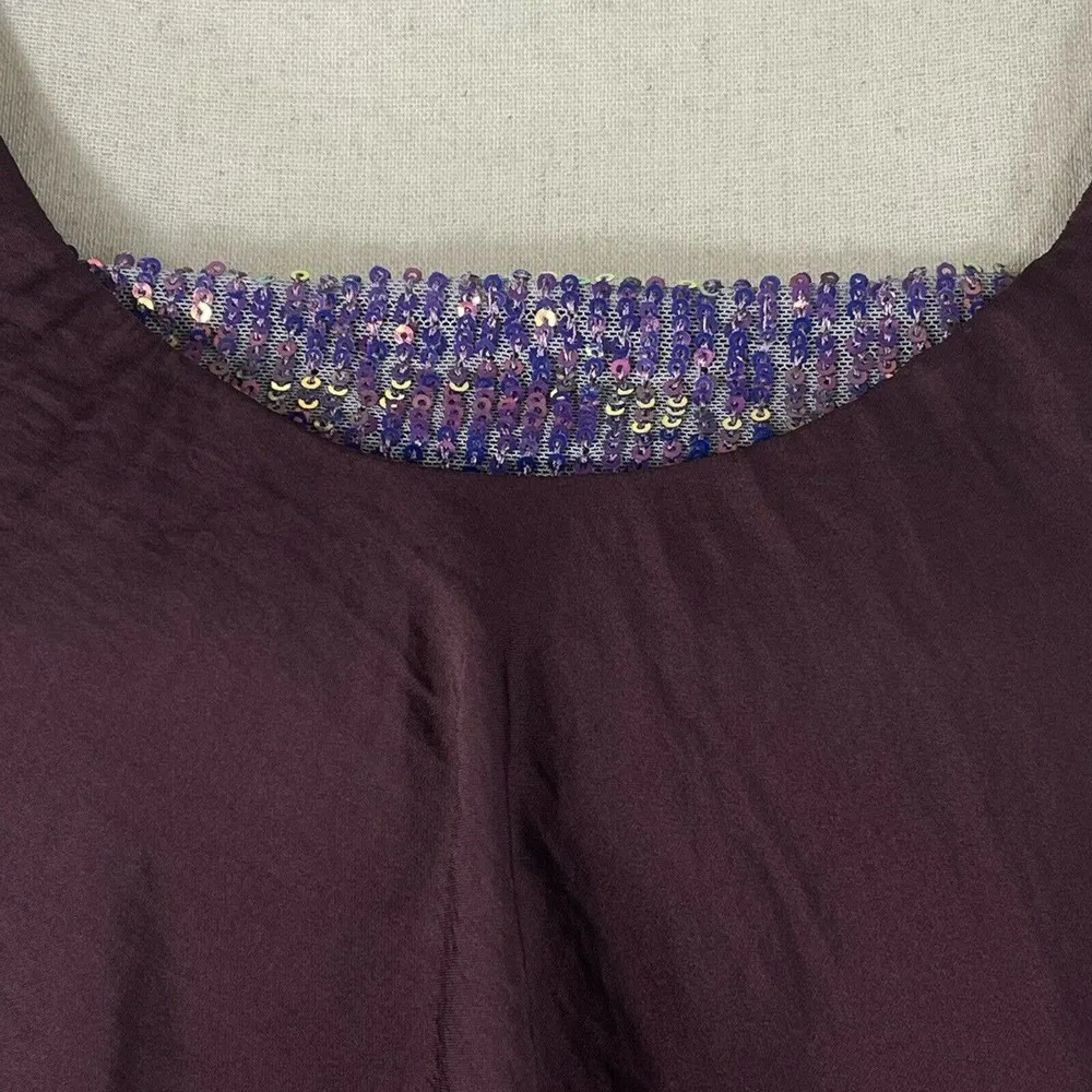 Free People Intimately Small Crop Top Cami Tank Vetiver Bloom Burgundy Sequins - Image 2
