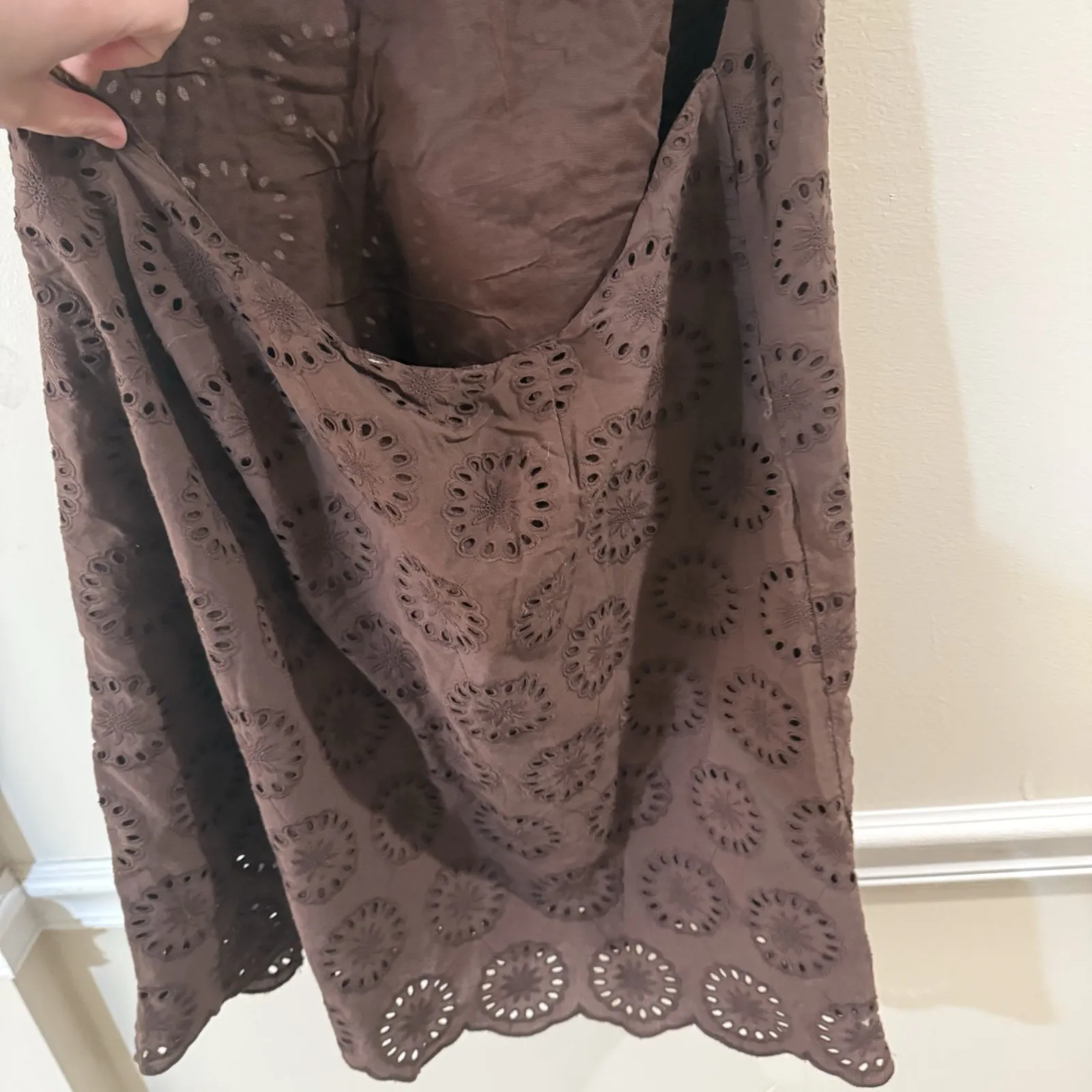 Free People Willow Eyelet Mini Dress Womens Large Chocolate Brown Lace New - Image 4