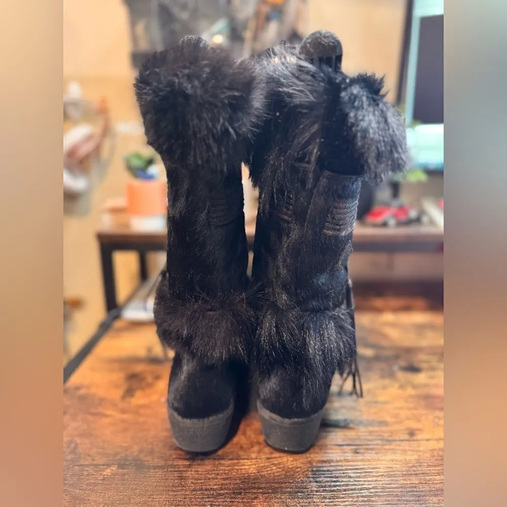 Tecnica Black Goat Fur Cow Hair Apres Ski Winter Snow Boots Size 6 EUR 36 - Image 5