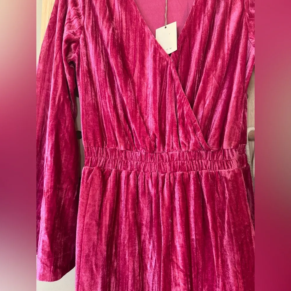 A New Day Pink Velvet Jumpsuit Size SMALL NWT Vibrant Pink VALENTINES DAY 💕 - Image 2