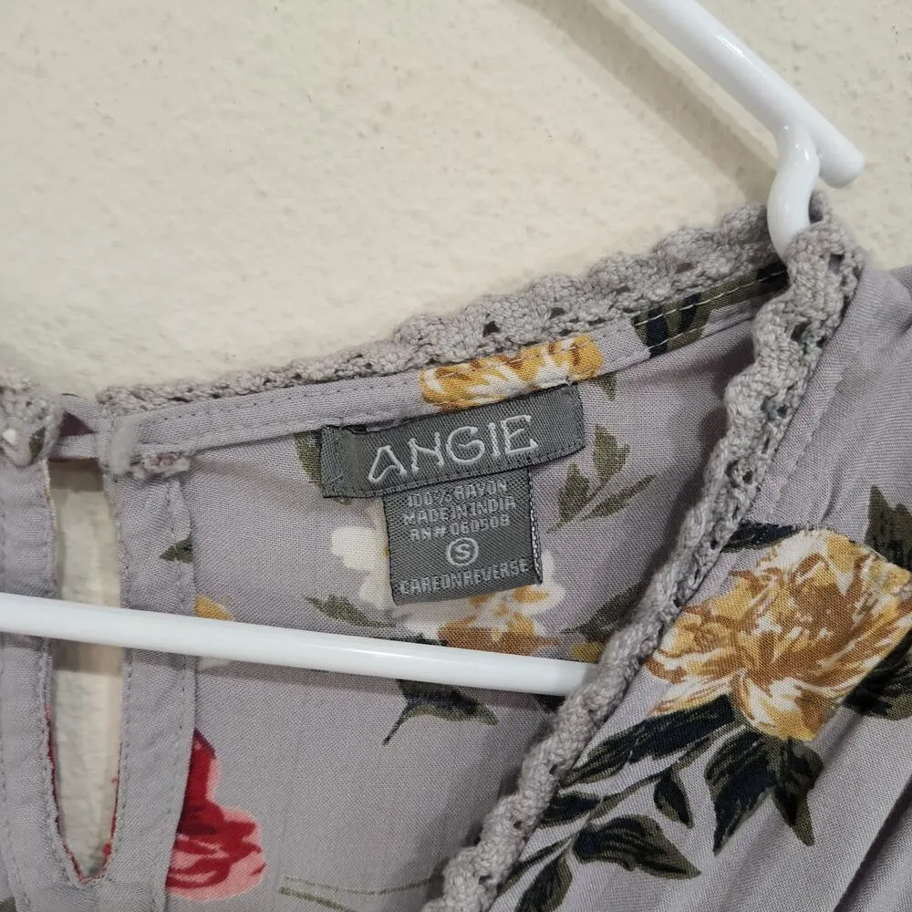 Angie Floral Crochet Trim Midi Faux Wrap Dress Cap Sleeve Multicolor Size Small - Image 7