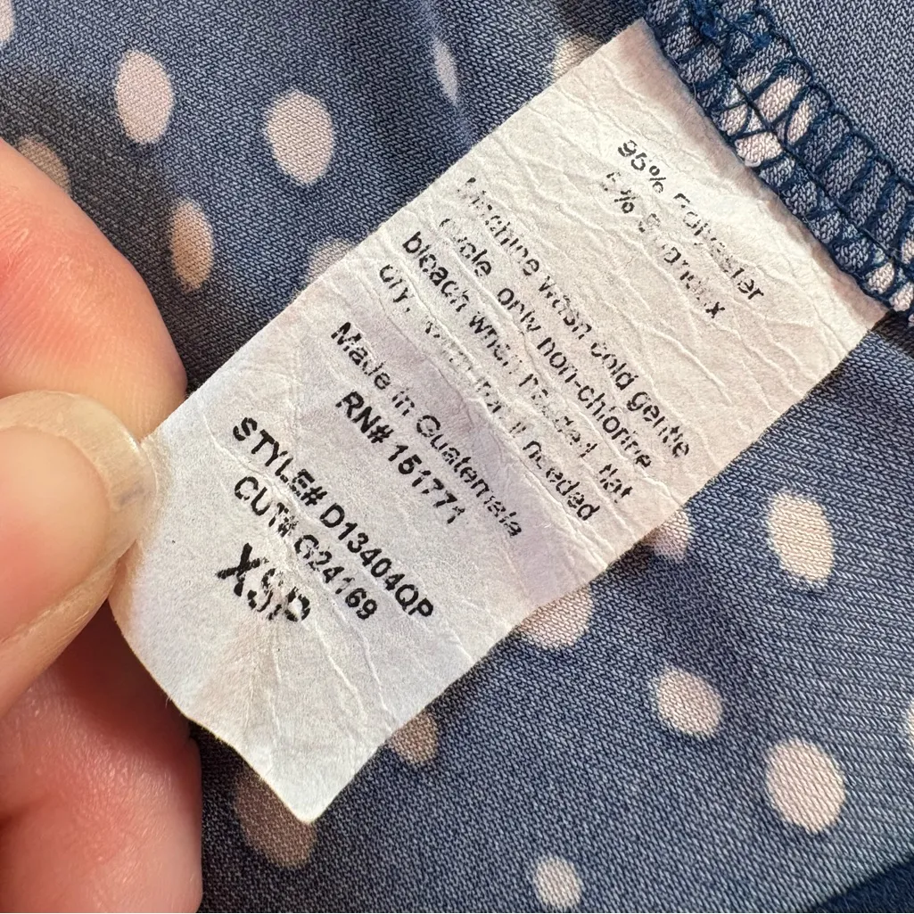 Kaileigh Arnett Navy Blue Polka Dot Faux Wrap Knit Dress | XSP - Image 4