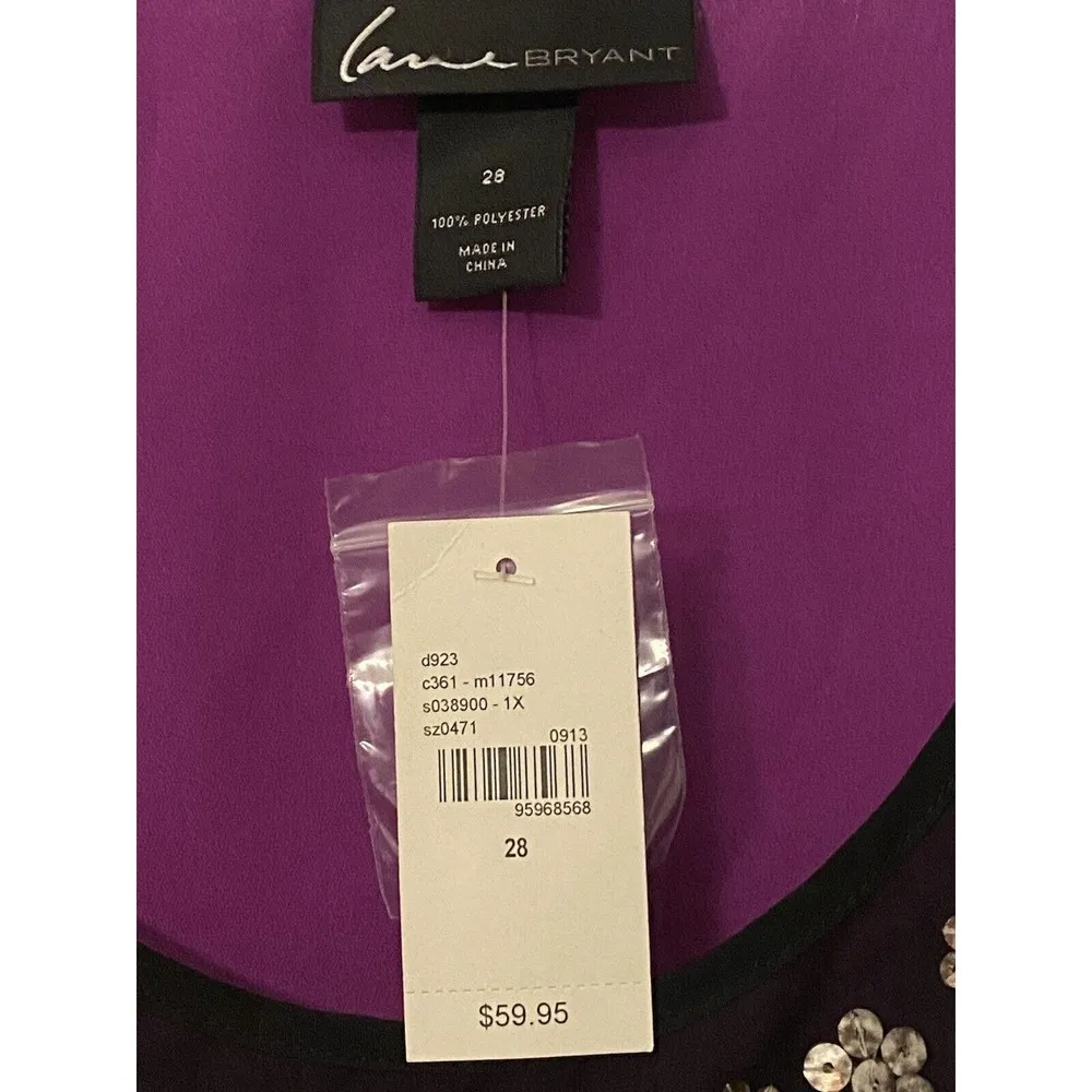 NWT sleeveless shirt women's size 28 black sheer with purple liner - Image 2