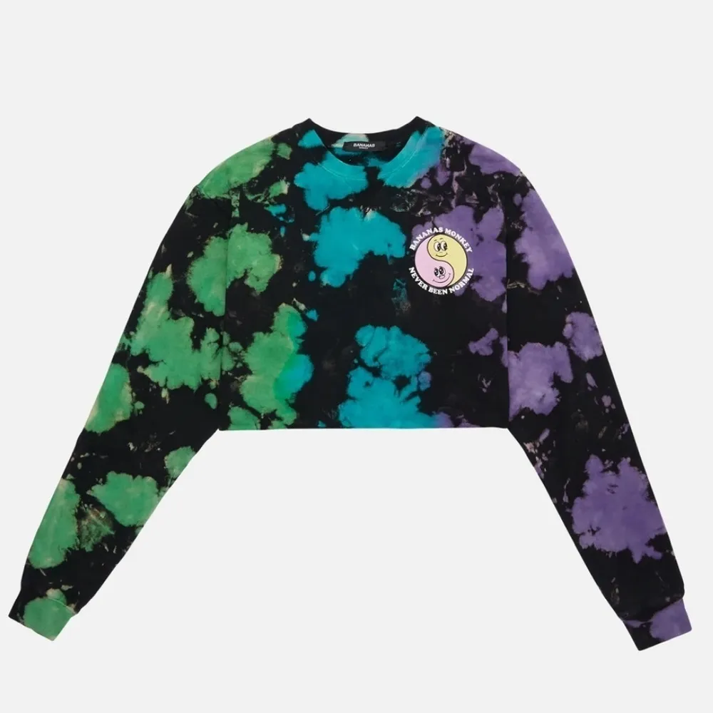 Bananas Monkey Yin Yang Twins Cropped Crewneck Tie Dye Sweatshirt Black S/M Size undefined - Image 4