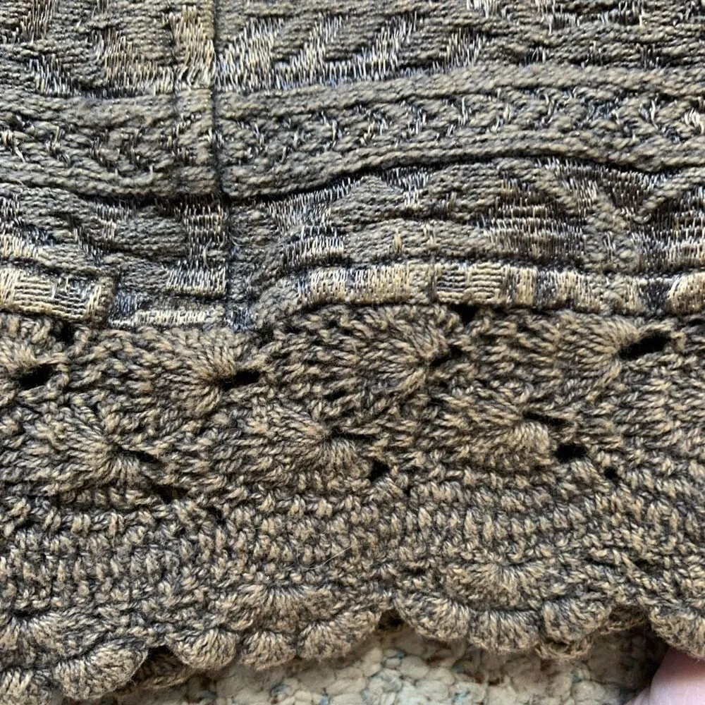 Vintage Flashback Vest Metallic Brown Floral Detail Lace Embroidered High Neck Brown Size M - Image 11