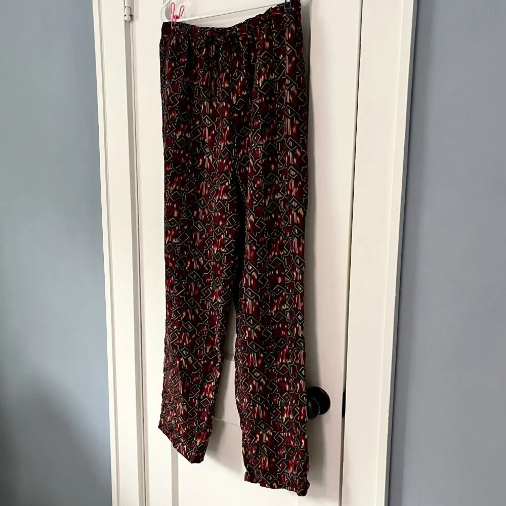 Anna and Frank 100% silk pull on pants size large art deco abstract geometric Red - Image 3