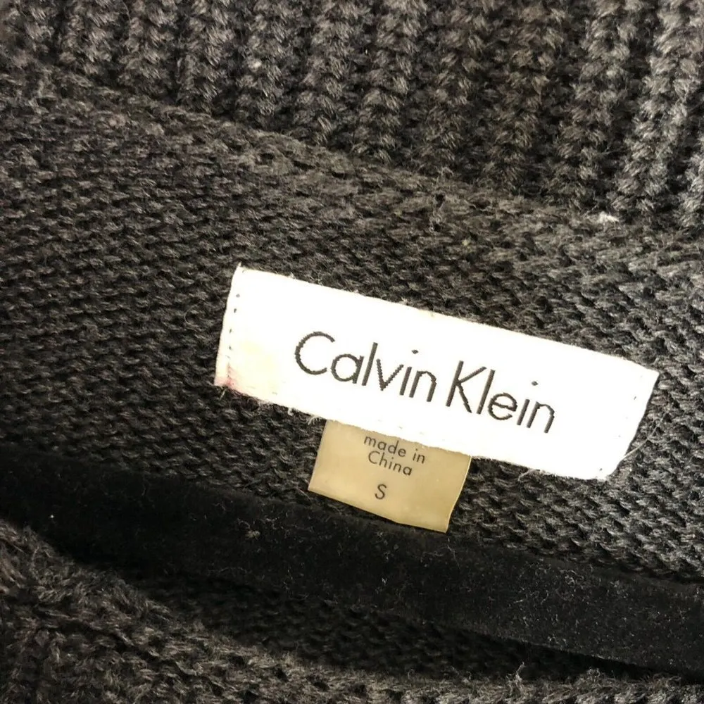 Calvin Klein Sweater Dress Turtleneck Long Sleeve Cuffed Layered Gray S - Image 3