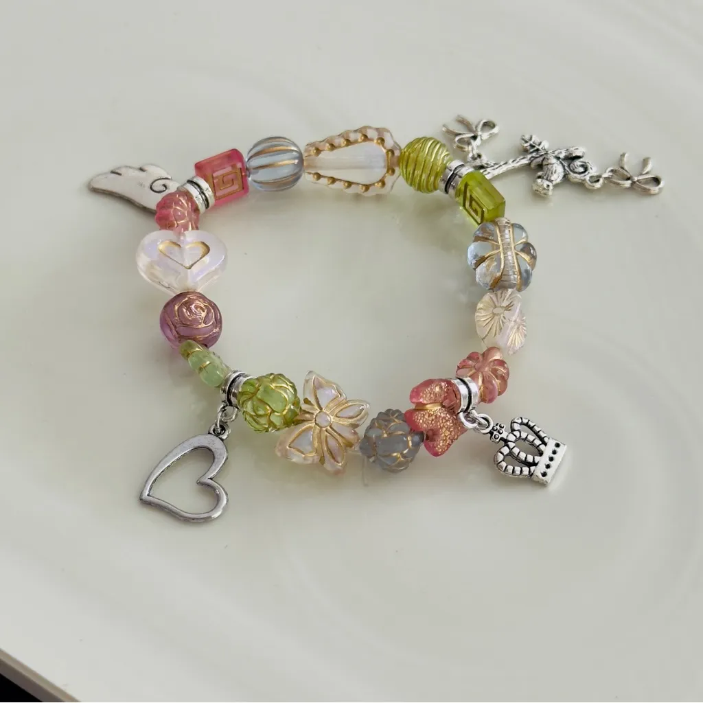 Colorful Beaded Charm Bracelet Pink - Image 2