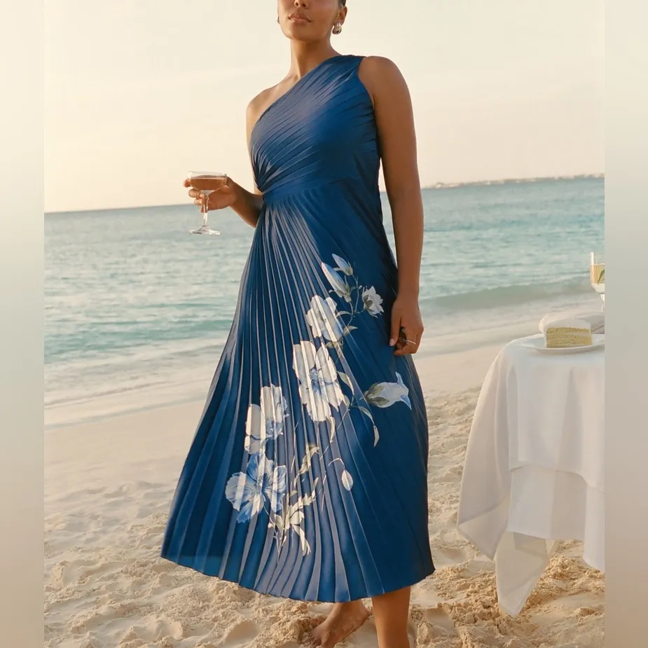 Abercrombie&Fith Giselle Pleated One-Shoulder Maxi Dress-S - Image 2