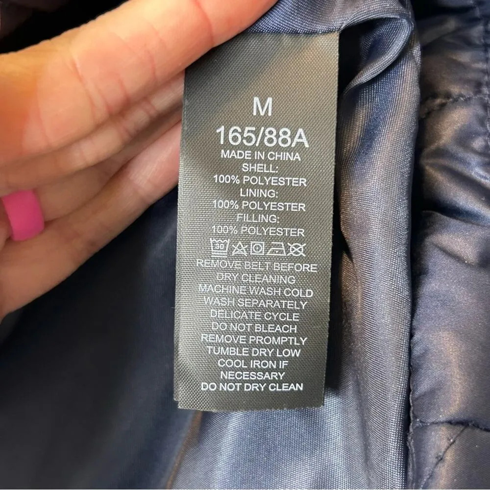 Kate Spade NY Quilted Zip Button Up Puffer Long Vest Navy Blue Tie Waist NWT NEW - Image 11