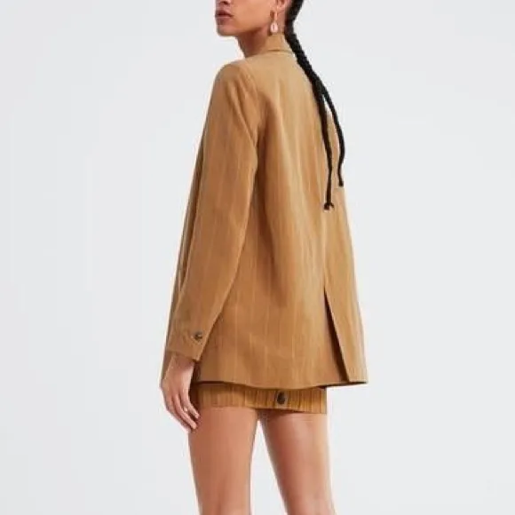 Zara Women’s Linen-blend Striped Blazer‎ Jacket in Mustard Yellow Size S - Image 14