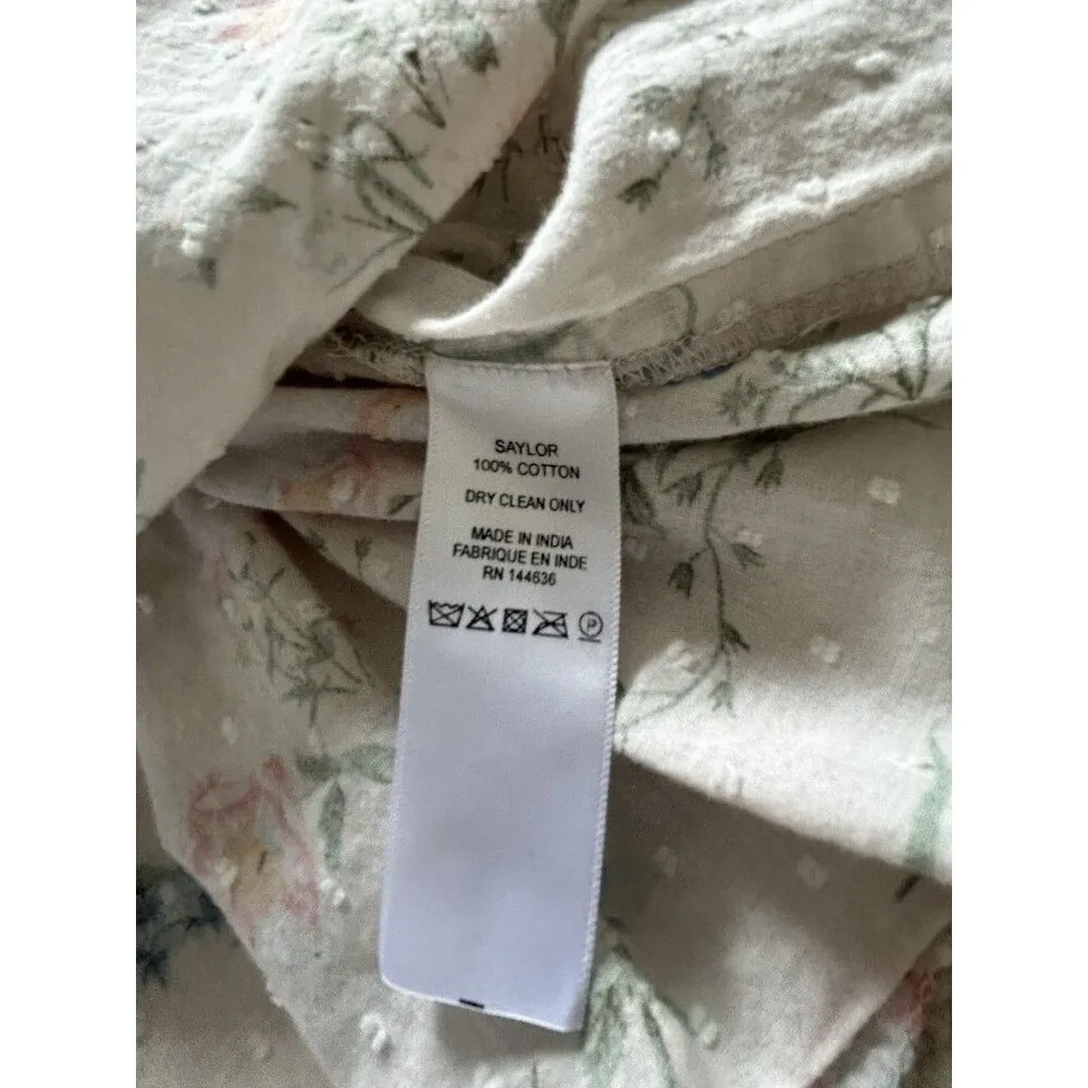 SAYLOR Women Pink Cotton Floral Smocked Peplum Clover Blouse Boho Top Size S - Image 8