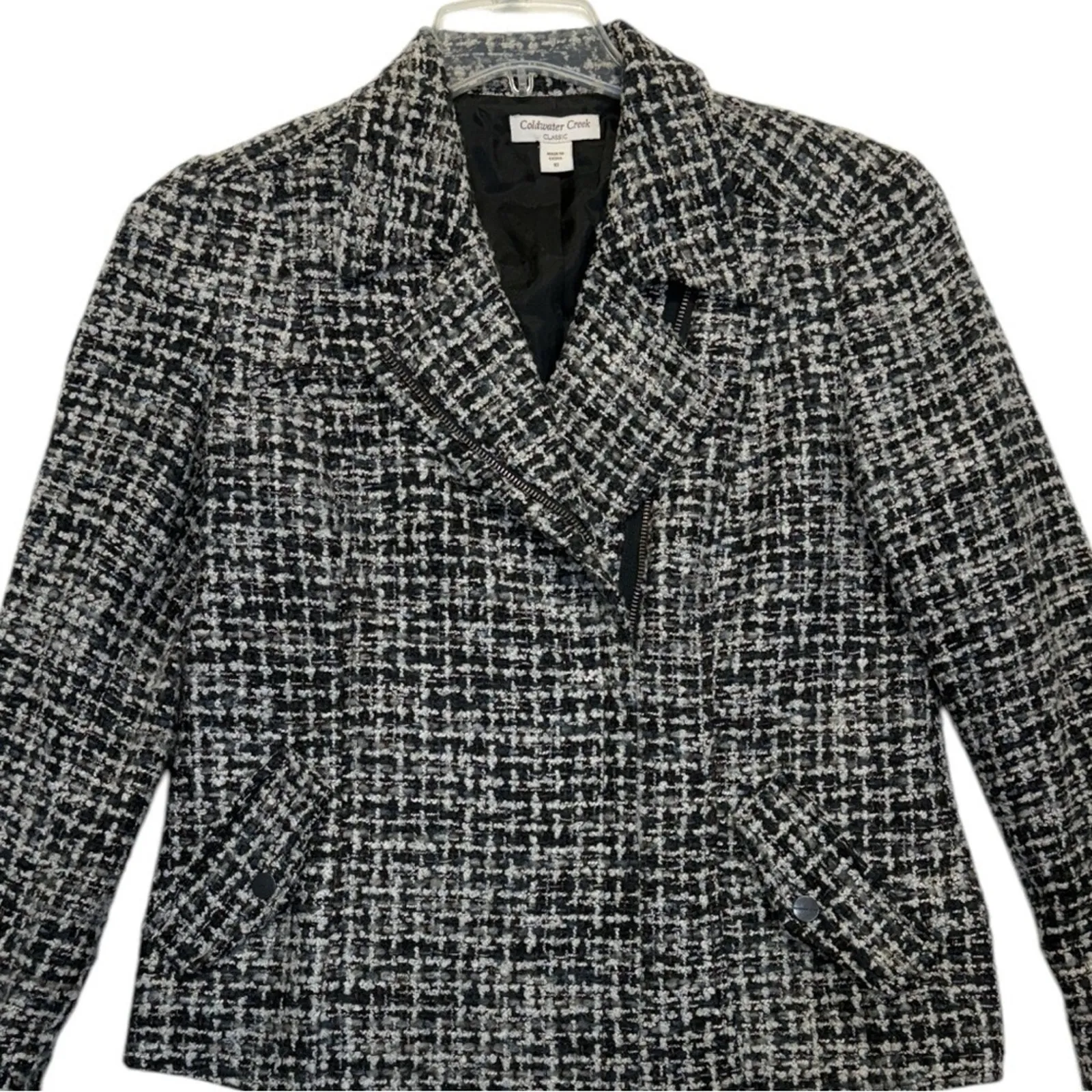 Coldwater Creek Moto Blazer Jacket Black White Wool Mohair Women’s 10 Petite - Image 3