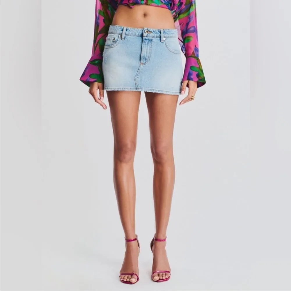 NWT Retrofete Darlinda‎ Mini Micro Denim Jean Skirt Women's Size SMALL Blue - Image 2