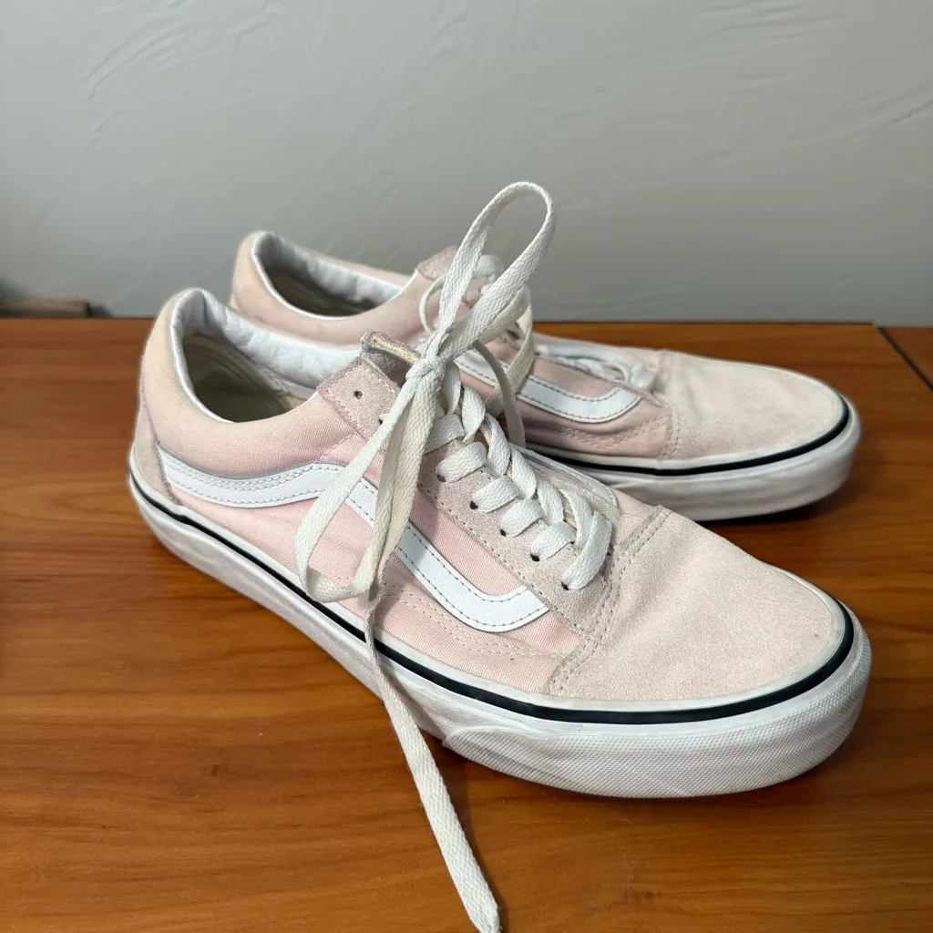 Vans Women's Old Skool Light Pink Suede White Detail Skater Sneaker Lace Up Shoe - Image 4