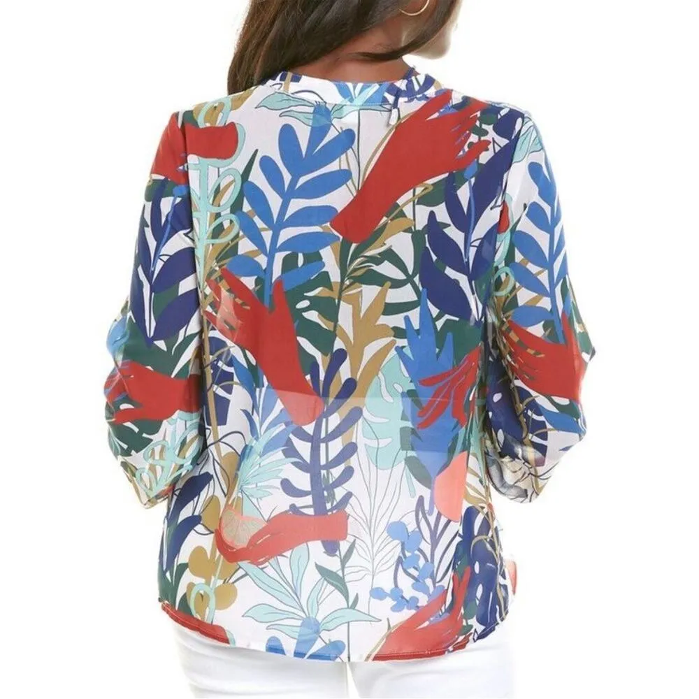 NEW Anthropologie Hutch Floral Meadow Top White Red Blue Blouson Blouse Small - Image 2