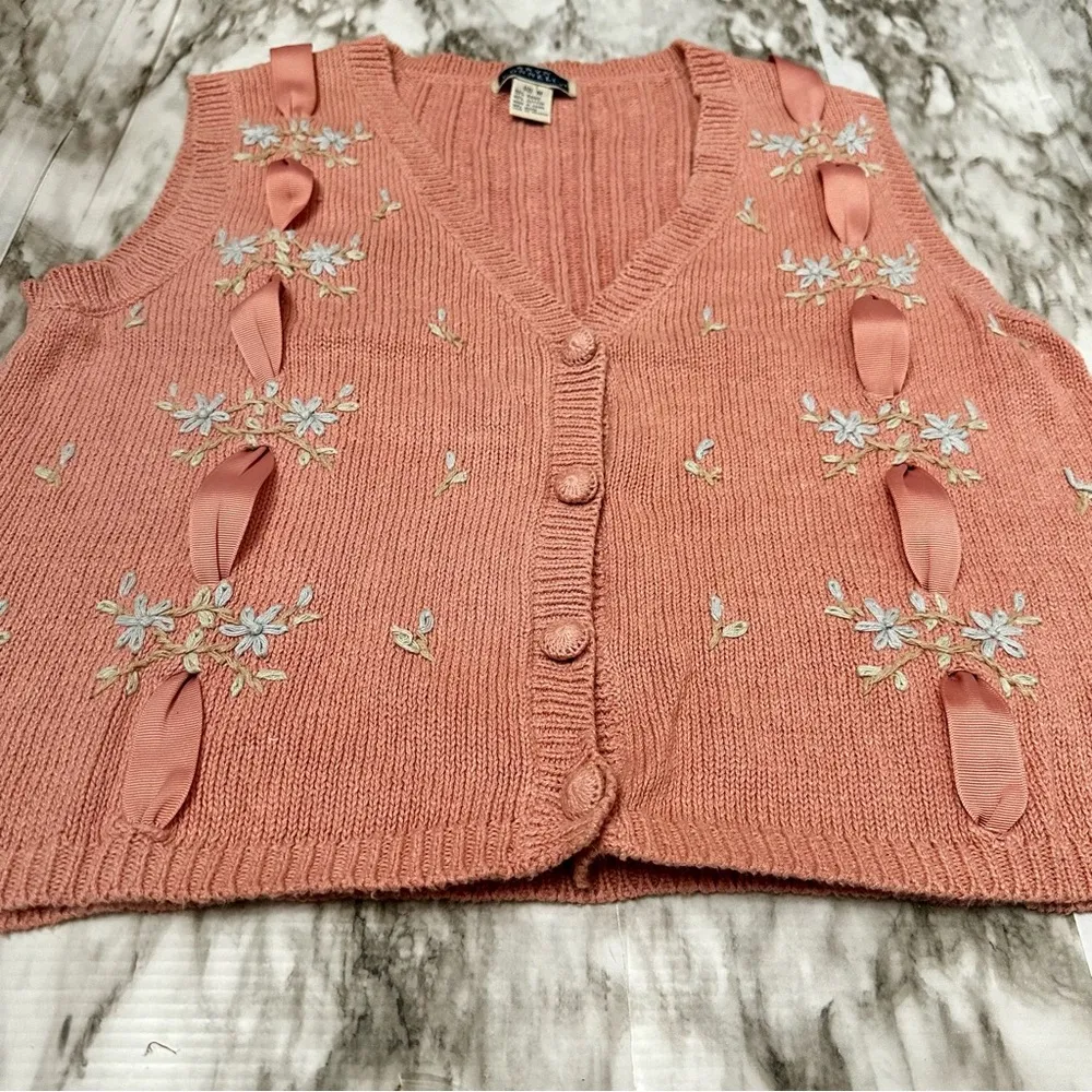 Bryn Connelly Womens Size M Pink Embroidered Forget Me Knots Ribbon Vest Vintage Size M - Image 3
