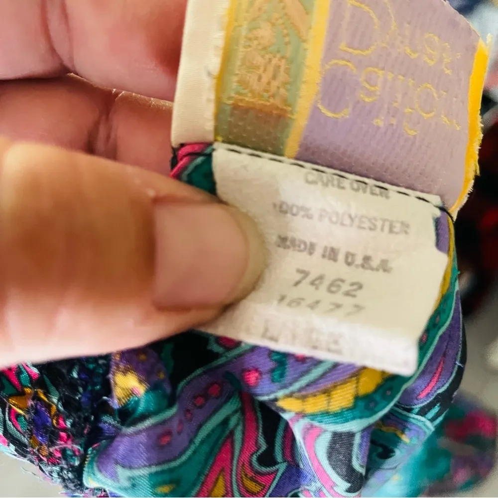 Vintage floral damask print silky pajama set with matching robe shorts top robe Green Size M - Image 9