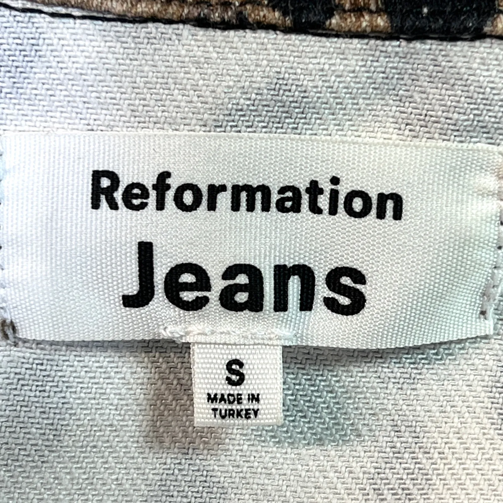 Reformation Leopard Print Jean Jacket Small Tan/Black Trucker Denim Boho Mobwife - Image 4