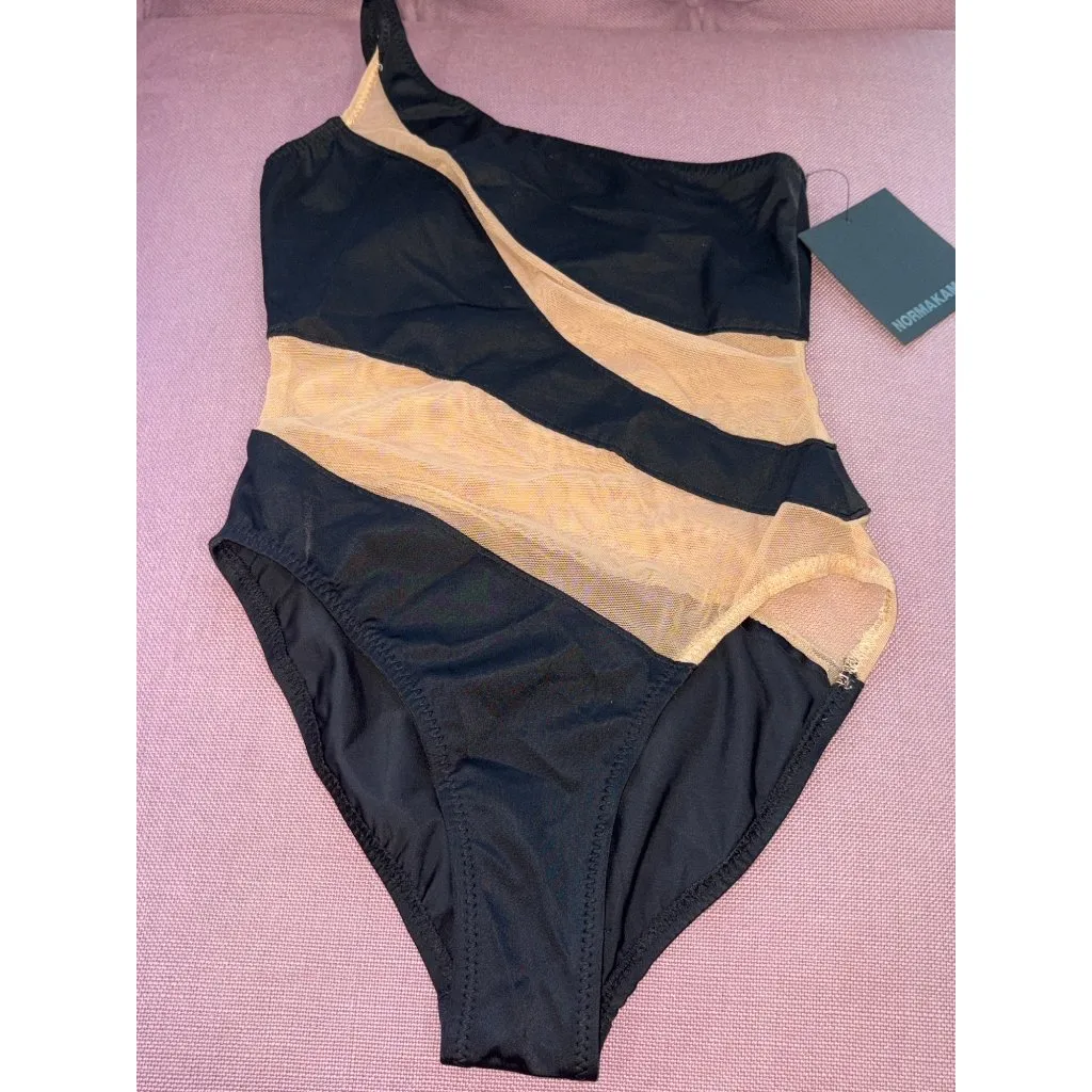 Norma Kamali Snake Mesh Mio One Piece Swimsuit in Black & Nude X-Small New Women - Image 5