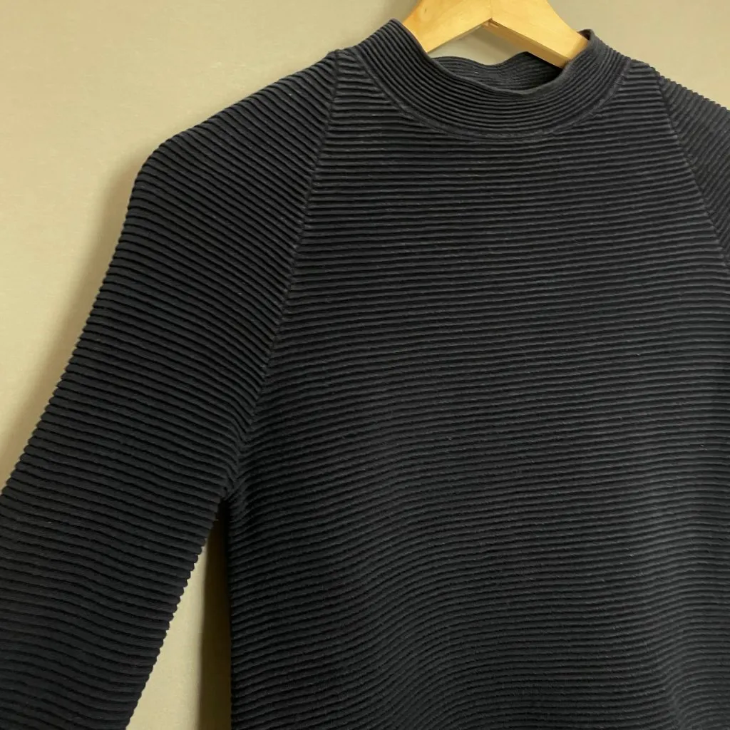COS Ripple Stitch Top Sweatshirt Navy Blue Mock Neck Women XS Long Sleeve Ribbed - Image 13