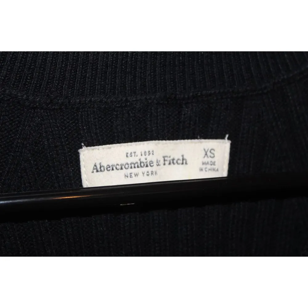 Women Abercrombie & Fitch Black Cotton Ribbed Long Sleeve V-Neck Sweater Size XS - Image 3
