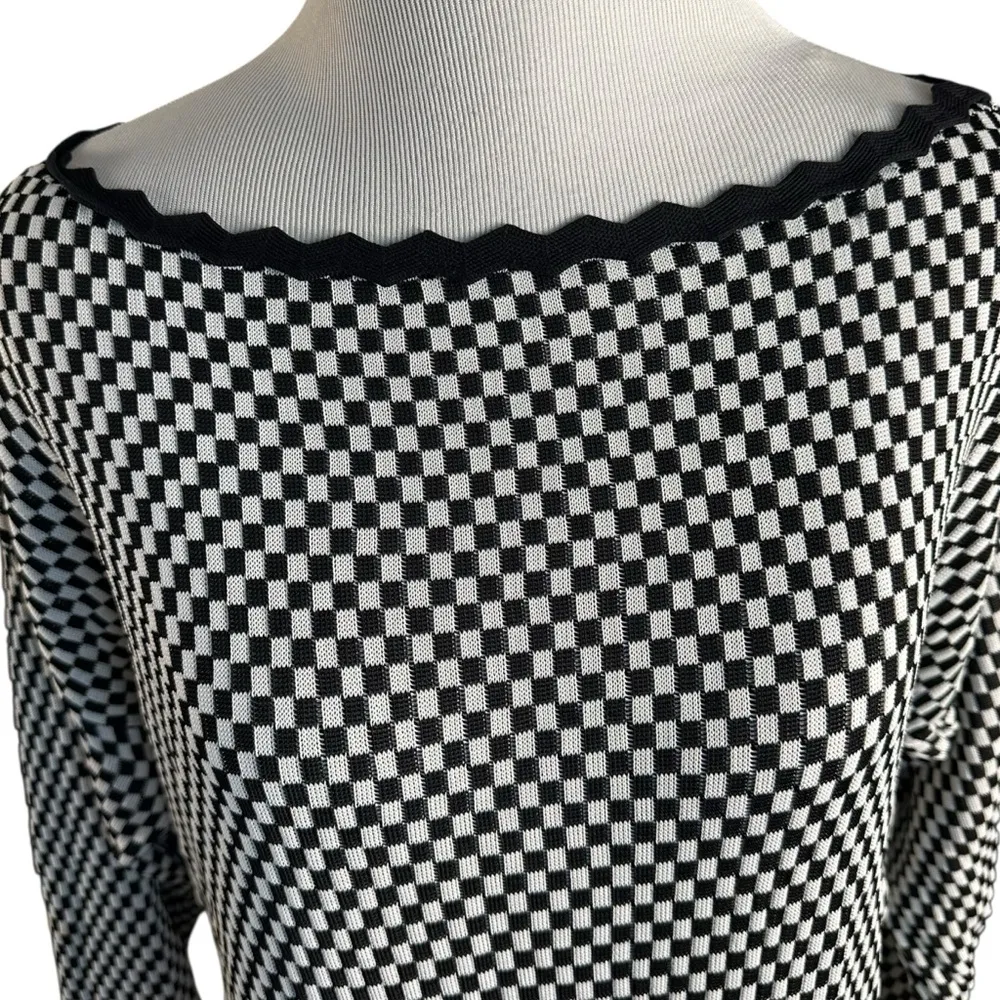 Vintage Jean Paul Gaultier Fuzzi Black White Checkered Tunic Sweater Size Large - Image 5