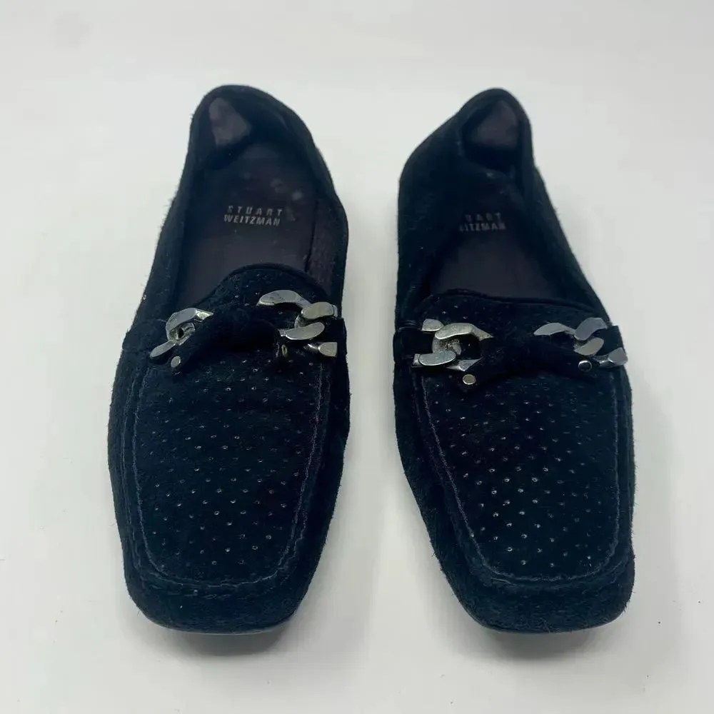 Stuart Weitzman Black Suede Perforated‎ Loafers - Image 3