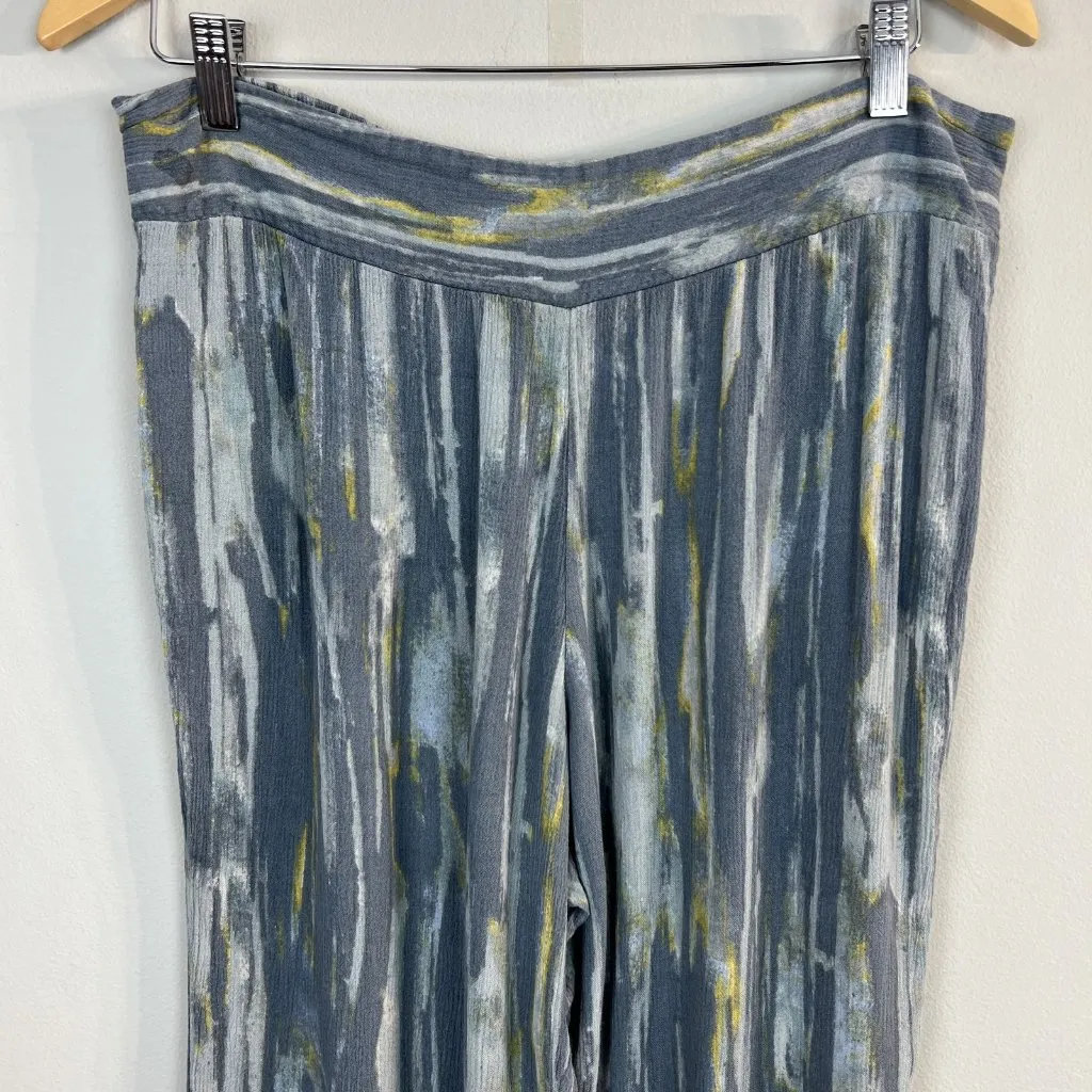Free People Pants Womens Large Gray Blue‎ Yellow Abstract Wide Leg Boho Lounge - Image 5