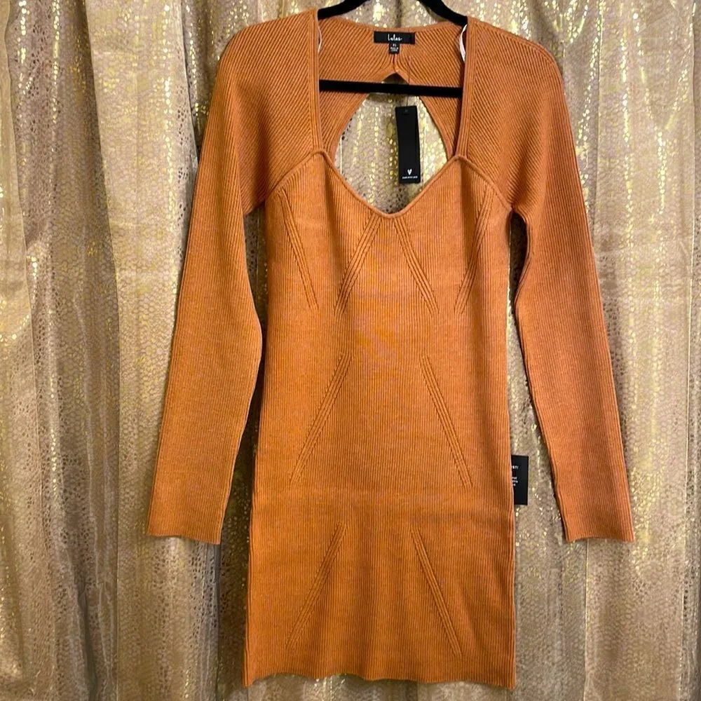 Lulus Fresh Trends camel ribbed cutout bodycon sweater dress XL NWT - Image 5