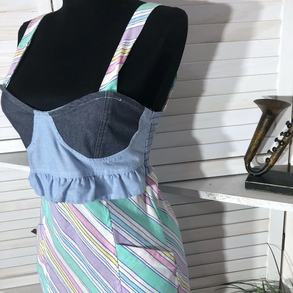 Urban Renewal Vintage Striped Pastel Babydoll Tunic Blouse XS Blue - Image 5
