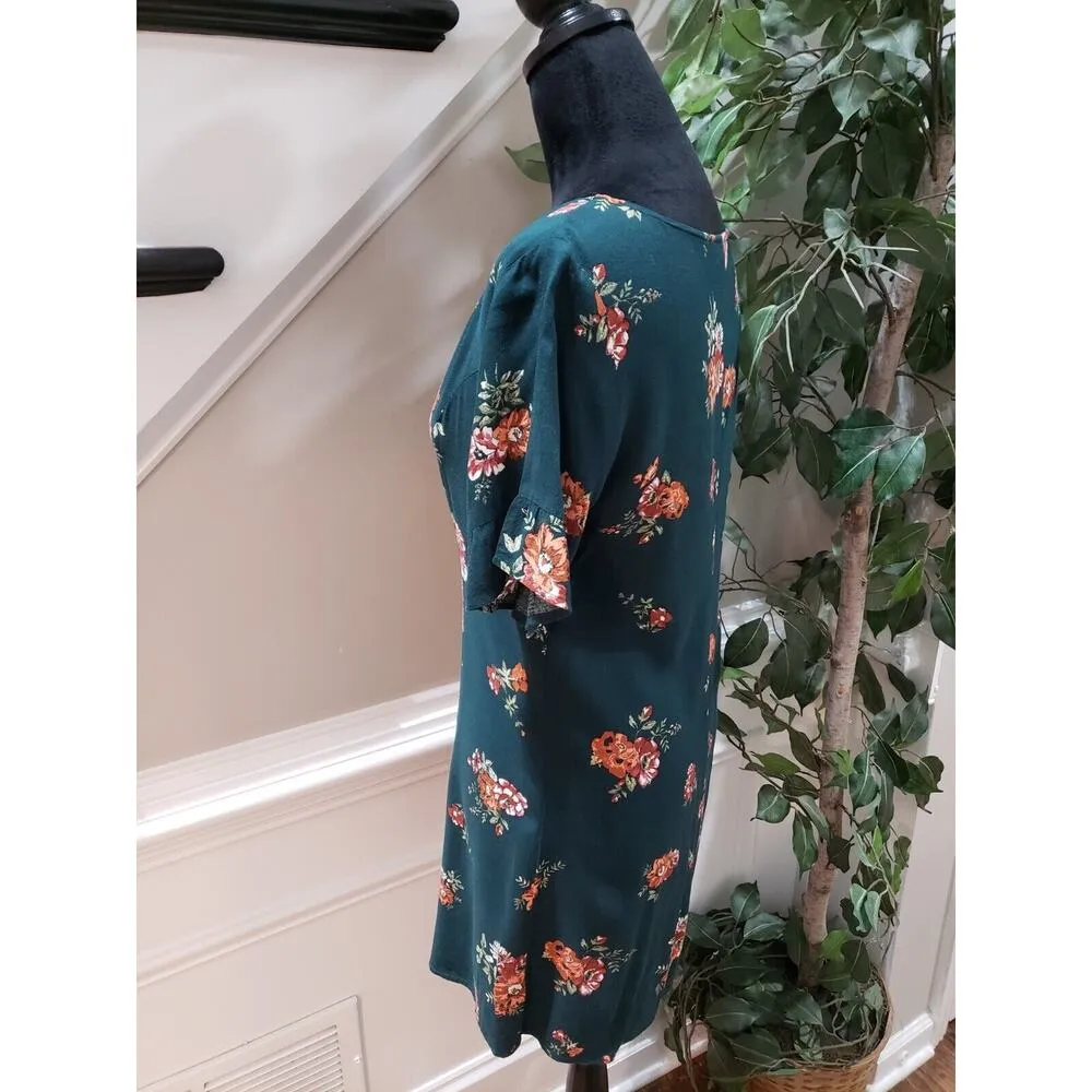 Wild Fable Womens Green Floral V Neck Short Sleeve Button Front Bodycon Dress S - Image 7