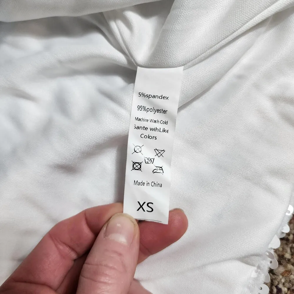 Unbranded White Sequin Crop Sweater Open Back Long Sleeve Size XS - Image 6