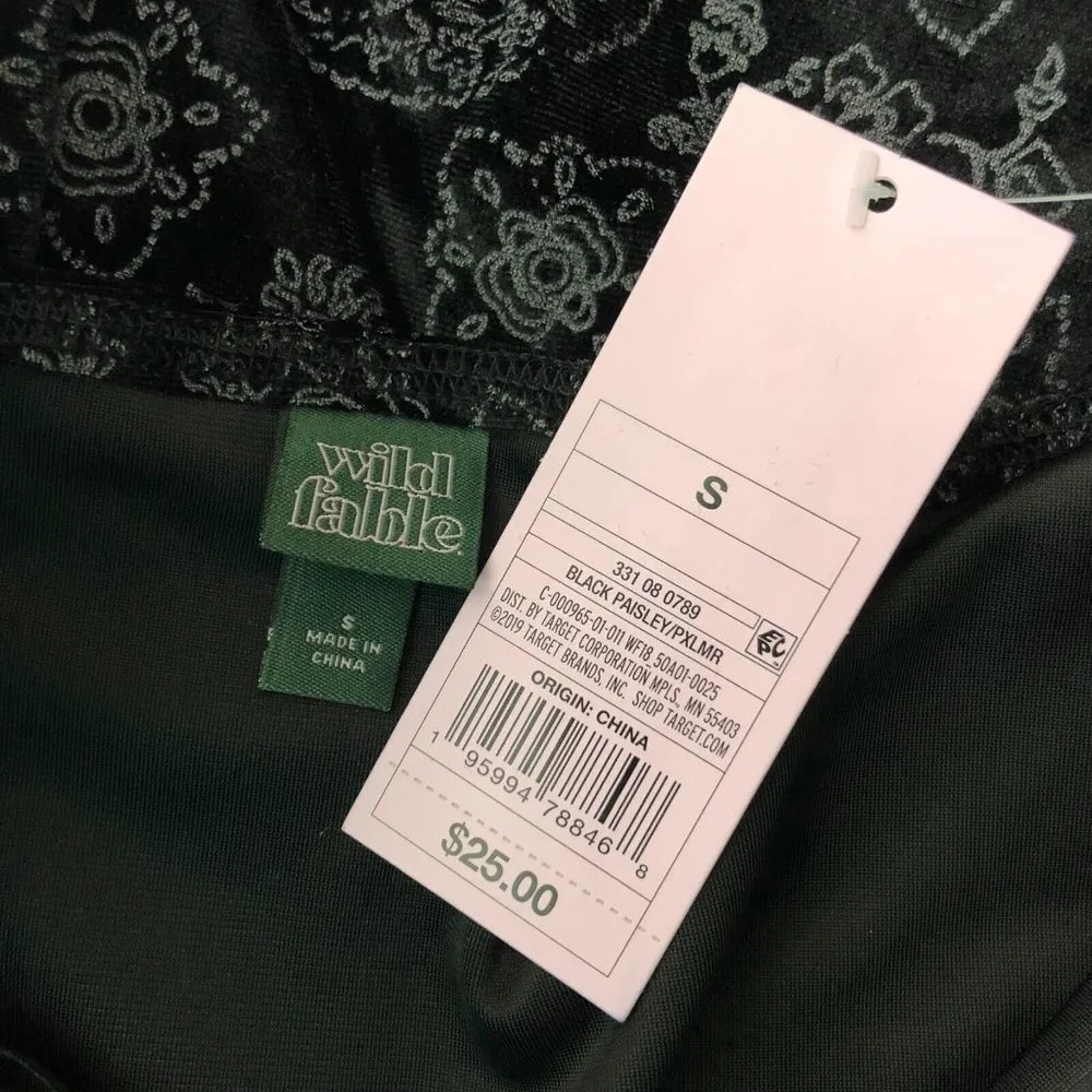 Wild Fable Mini Dress Halter Velvet Paisley Geometric Slit Black Stretch Size S - Image 3