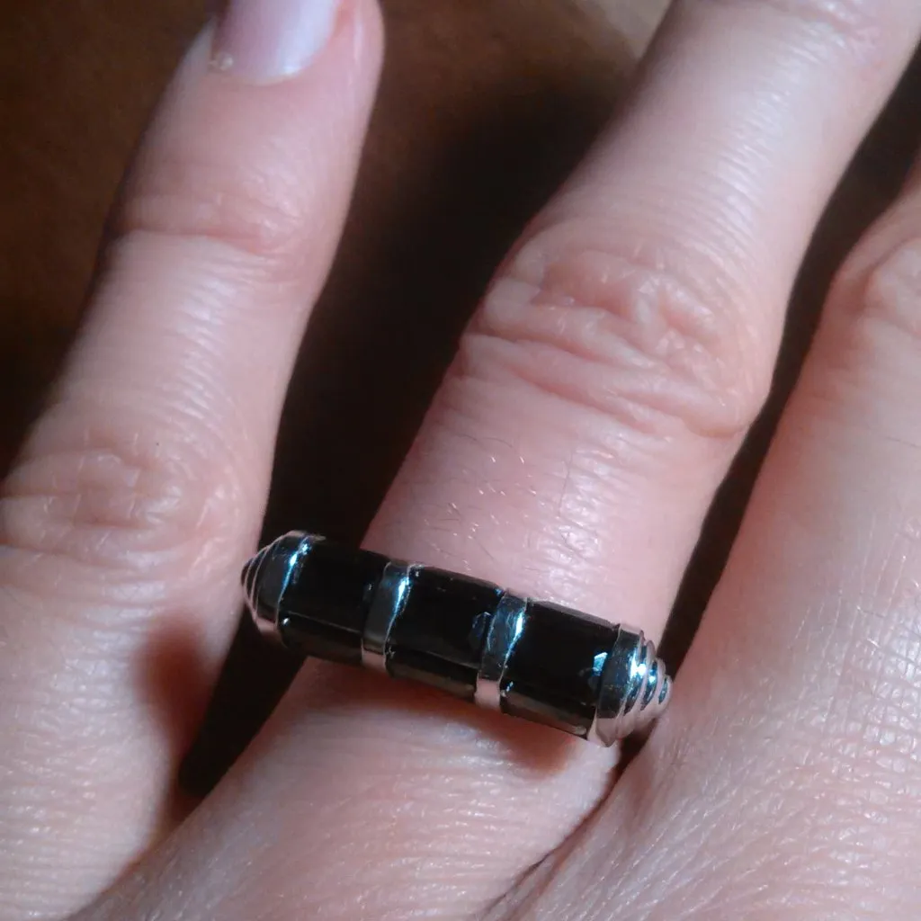 Simulated Black Diamond Fancy Brass Ring (Size 7) - Image 10